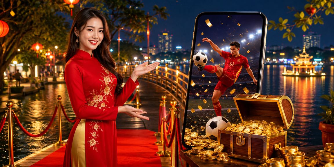 Người phụ nữ Hà Nội mặc áo dài theo dõi cá cược bóng đá trực tuyến trên điện thoại