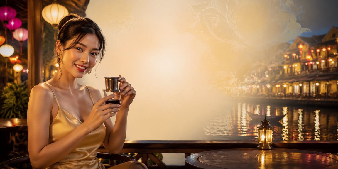 Người dùng tại Hội An đọc điều khoản và điều kiện của nền tảng cá cược khi ngồi uống cà phê